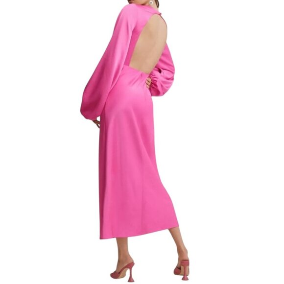 Significant Other Demi Pink Satin Open Back Midi Gown Dress 10 Evening Cocktail - Picture 2 of 13
